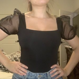 Black bodysuit with Tulle sleeve (Princess Polly)